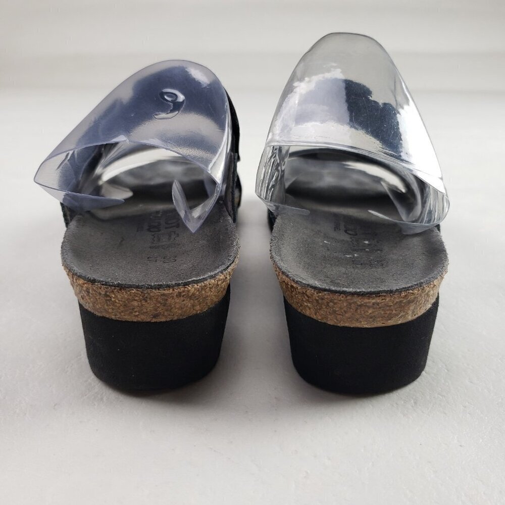 Naot Emma Slide Wedge Sandal Womens 7 EU 38 Black Silver Leather Slip On Strappy - Picture 8 of 11